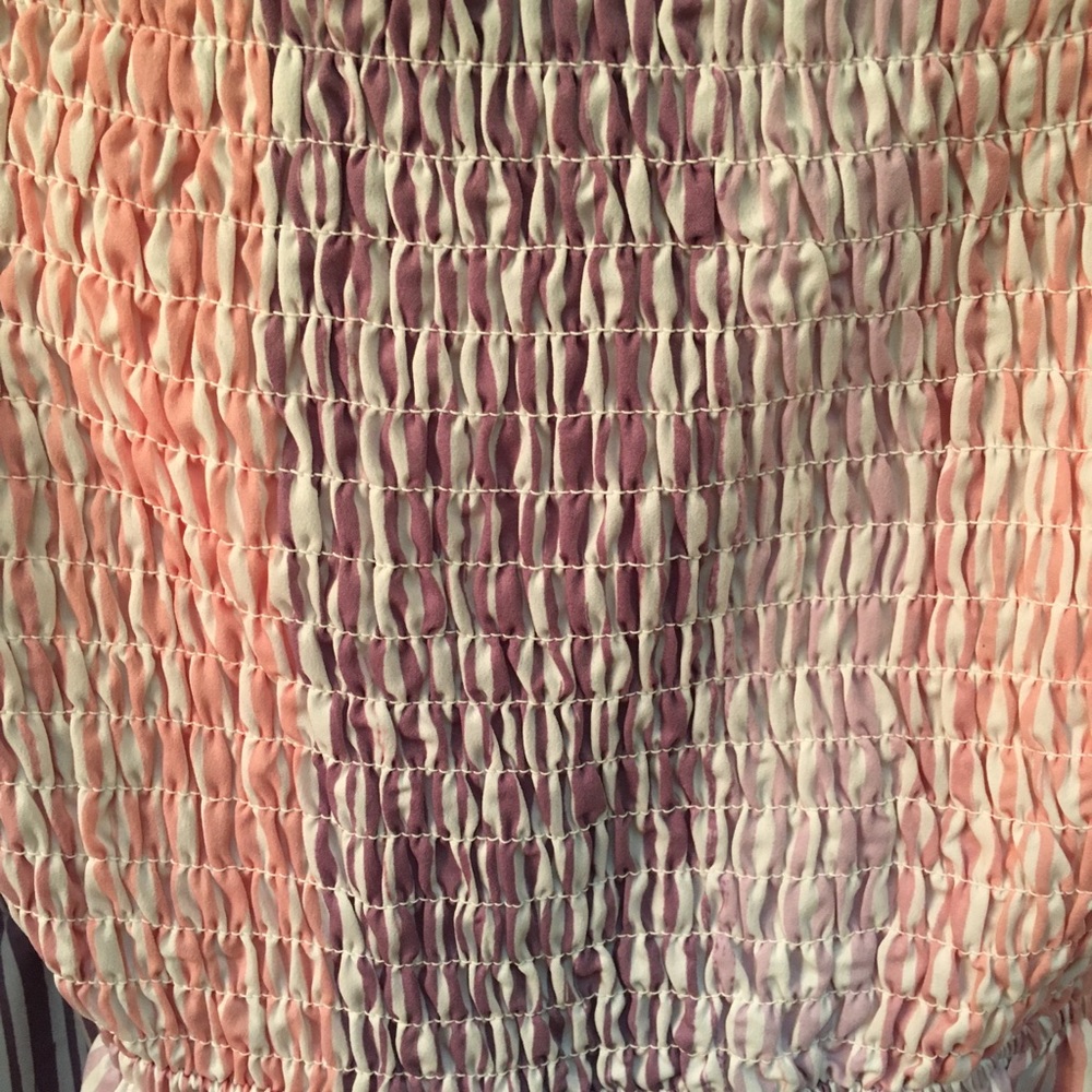 Off Shoulder Ophelia Roe Dress with smocked top, pastel stripes - Picture 2 of 4